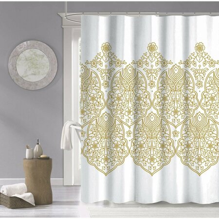 HOMEROOTS 72 x 70 x 1 in. Gold Decorative Medallion Shower Curtain 399729